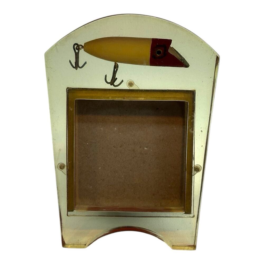 Vintage Lucite Photo Frame Fishing Lure Embedded Red White Heddon Style Taiwan